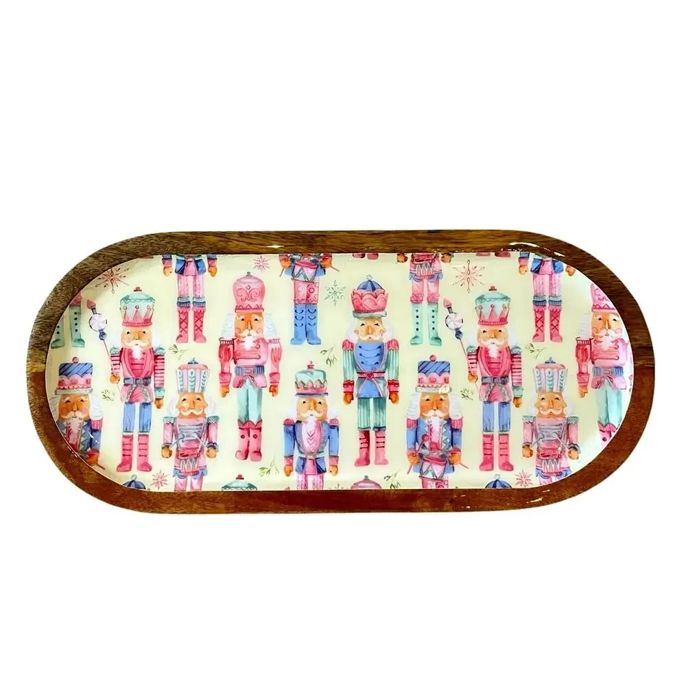 Cupcakes & Cashmere NUTCRACKER Enameled Wood Serving Platter 18in India NEW
